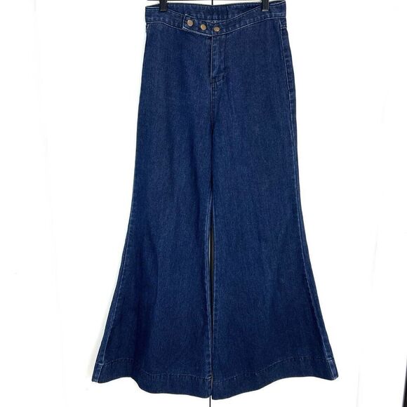 Oak + Fort Jeans Women’s 4 Super Wide Leg Bell Bottoms Dark Wash - Picture 1 of 8